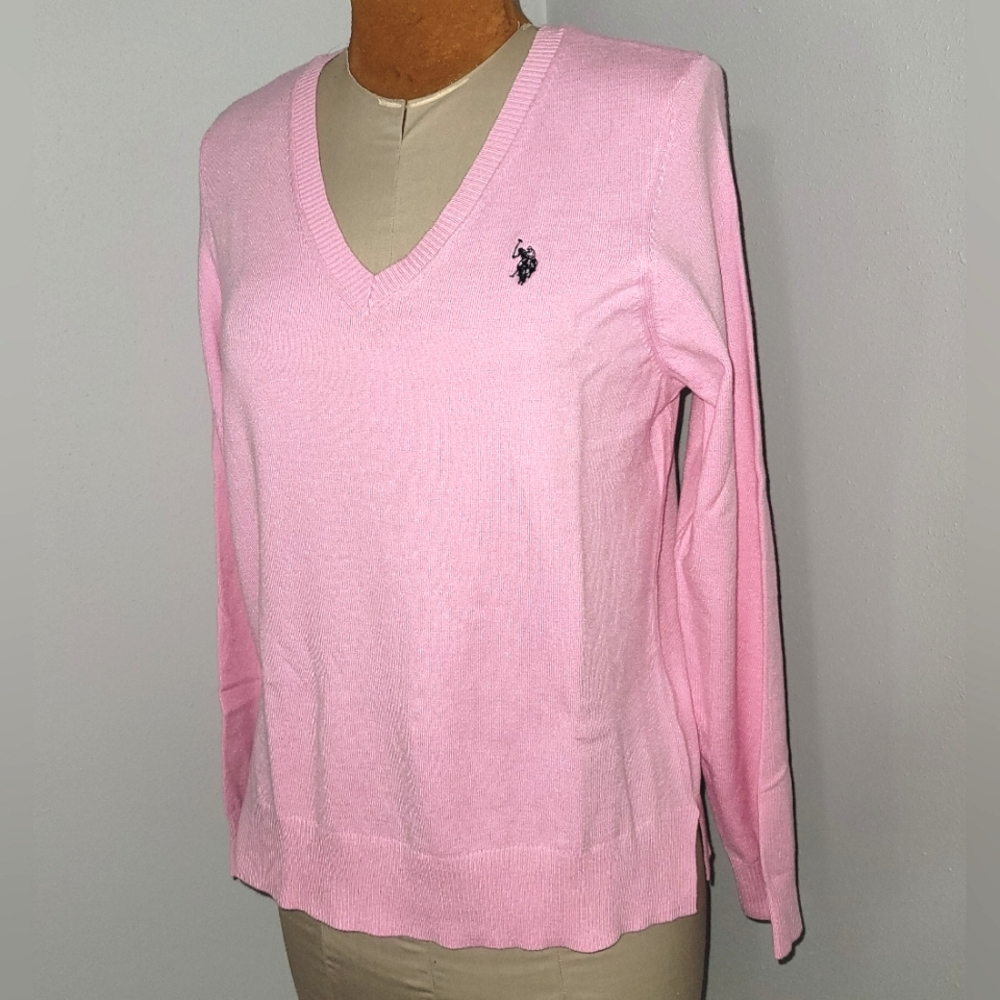 POLO pink v-neck sweater  Sz XL